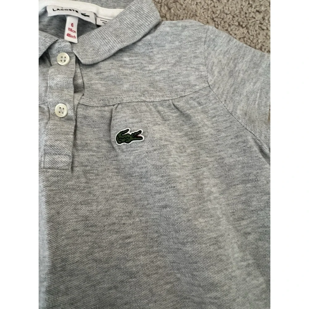 Lacoste Girls Gray‎ Heather Pique Polo Shirt Collared Short Sleeve Size 6